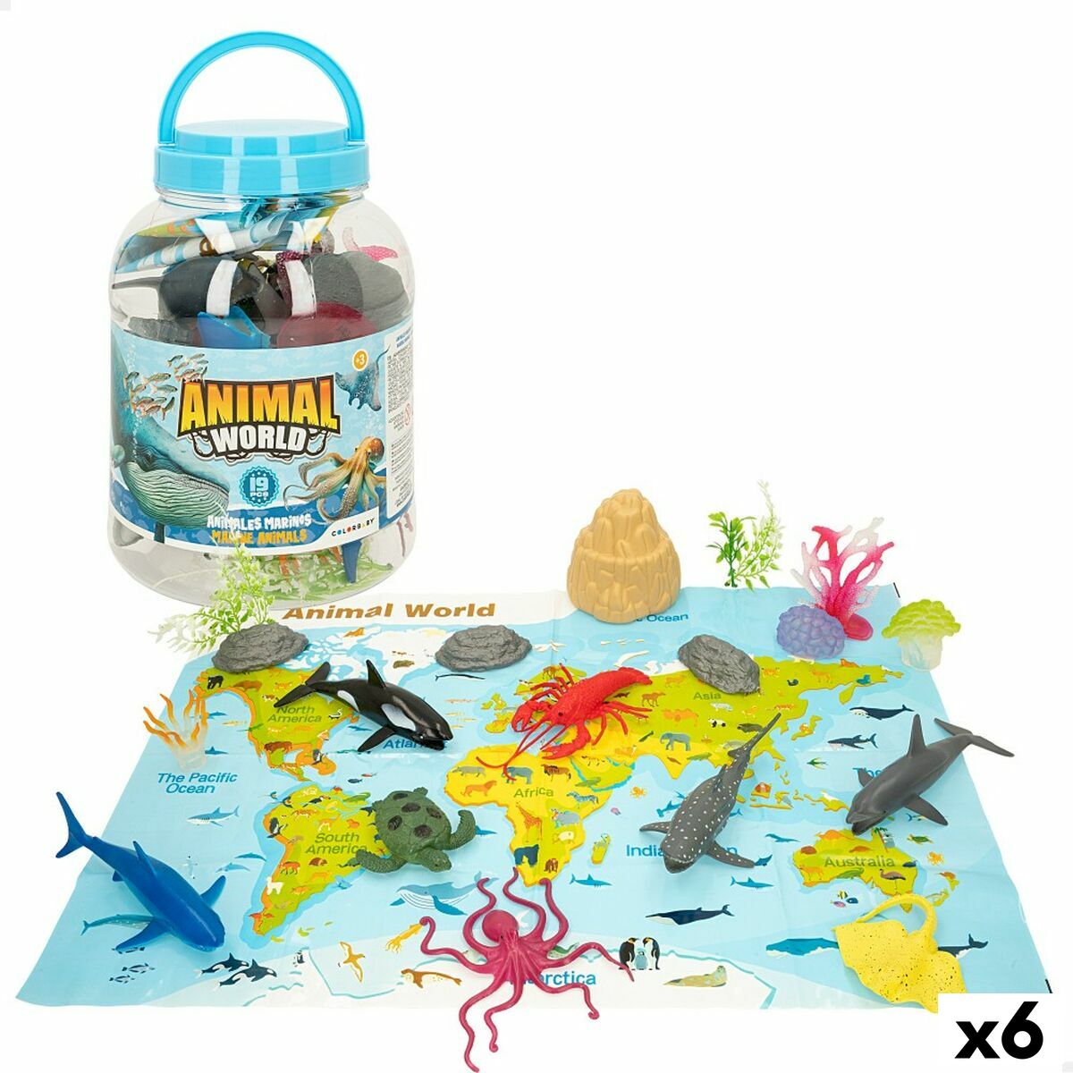 Djurfigurer Colorbaby 19 Delar Havet Plast 14 x 6 x 7 cm (6 antal)