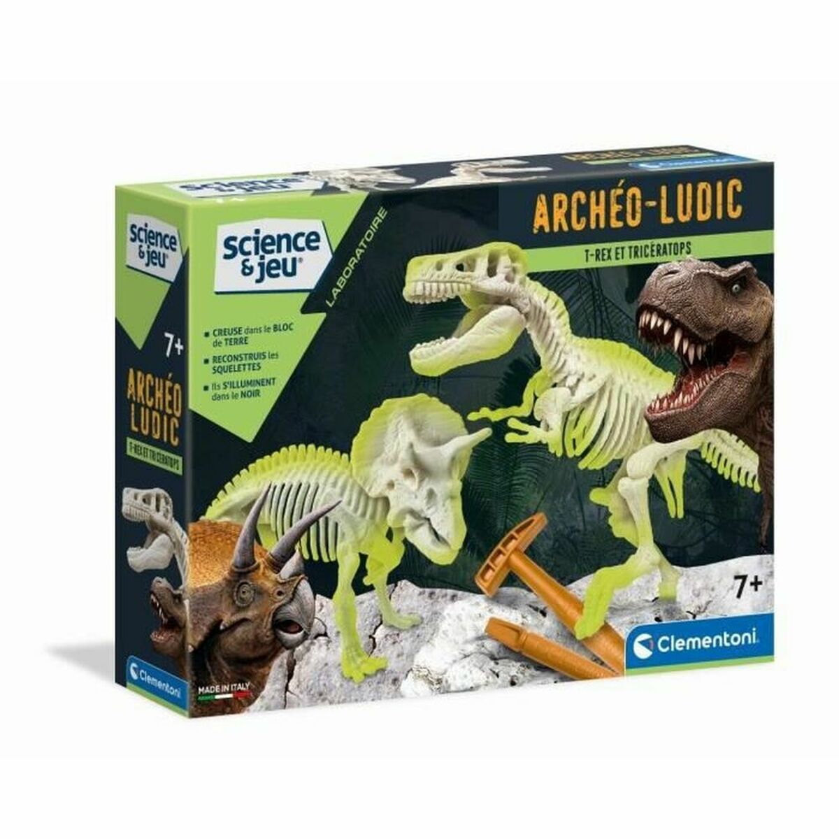 Dinosaurie Clementoni Archéo Ludic - T-Rex &amp; Triceratops Phosphorescent